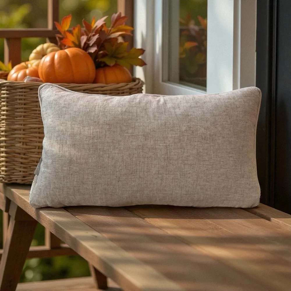 🍁 Rae Dunn Cream Gather Pillow with Leaf Design